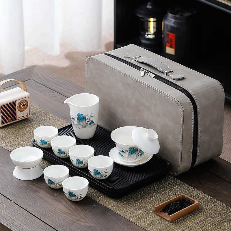 盖碗茶具茶盘羊脂玉茶具商务礼品旅行白瓷茶杯整套功夫套装logo,淘宝优惠券,粉丝福利购,淘宝优惠卷