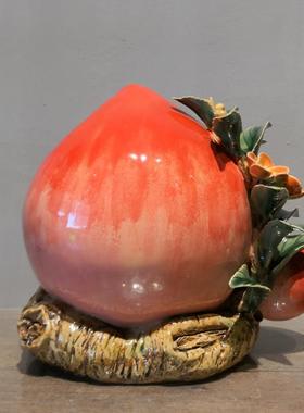 新款大号桃摆湾件家居客厅陶瓷装饰品长送老人辈祝寿乔迁礼品寿石