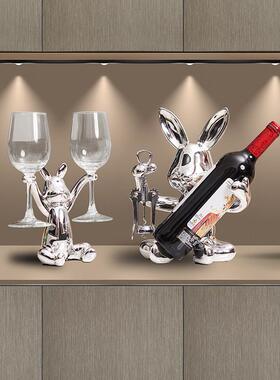 兔子红酒架摆件餐边柜酒柜杯架轻奢酒托套装客厅创意家居装饰品