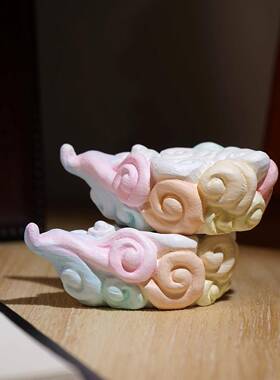 “七彩祥云”木雕底座桌面装饰品实木小摆件创意场景搭配布置装扮