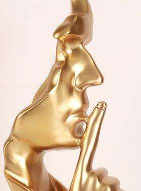 欧轻奢式沉默是金人脸摆件办公室客厅酒家居饰柜品树169脂工艺装