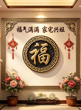 树脂影壁墙福字套装砖雕福字仿古中式院墙庭院农村迎门照壁墙装饰