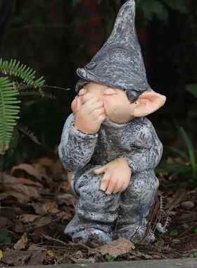 跨境新款卡通3d摆件矮人侏儒拉臭臭白胡子老人庭院恶搞个性有趣