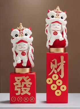 红红火火国潮醒狮舞狮招财猫摆件开 业礼物搬家礼物乔迁新居礼品