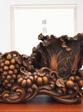 shopee天道酬勤双笔筒牛摆件福禄白菜书房笔筒摆设工厂直销