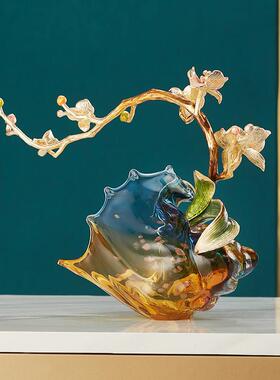 创意轻奢珐琅彩海螺摆件客厅玄关桌面玻璃装饰高档家居工艺品礼物