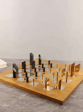 现简约木质金属棋盘桌面装饰摆件客厅书房公室软装家居装饰品