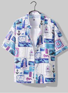 Flower shirt men's beach couple short sleeved shirt trend