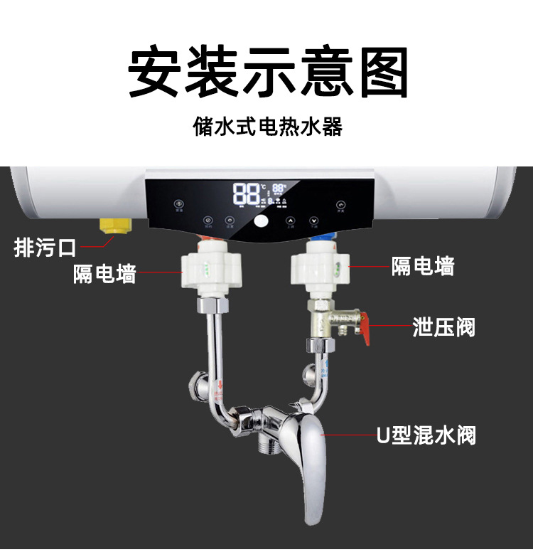 电热水器U型混水阀 全铜明装冷热混合水龙头铜杆钢杆 合金手柄 - 图2