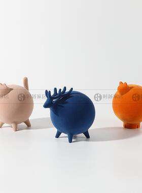 现代简软约可爱TD4940象圆球植绒脂动物摆件家居创抽意客厅装树饰