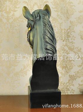 仿青铜色马头雕塑摆件美式创意摆件酒店家居装饰品树脂工艺品