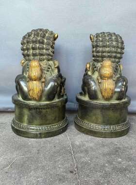 古玩铜器铜狮子一对摆件仿古门狮一单铜石狮子成对家居办公摆设