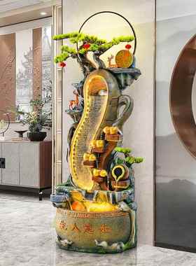 中式假山流水喷泉摆件落地客厅办公茶室生财风水轮高山循环水装饰