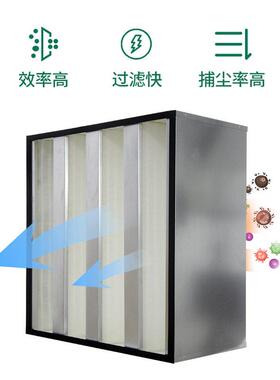 厂家直销异味油烟处理净化密褶式大风量箱式V型效过滤器可定制