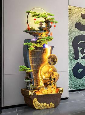 创意装饰滴水景观循环水客厅电视柜落地流水喷泉生财摆件新中式