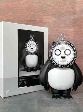 Fools愚者乐园熊猫钟表本物对决卡通钟表可爱黑白雕塑摆件迪通