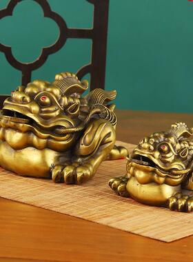 金黄铜金蟾摆三足蟾蟾蜍店铺开件业礼品客113厅公办室装饰品
