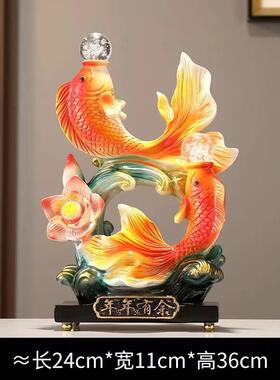 新款直销新中式高档双鱼摆件招财客厅电视柜玄关展示柜装饰品乔迁