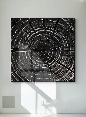 黑色年轮客厅床头装饰画简约餐厅画组合挂画高级感木纹正方形壁画