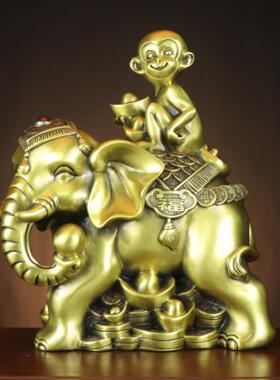 黄铜封侯拜相摆件象上猴吉祥大象家居办公室摆件厂家