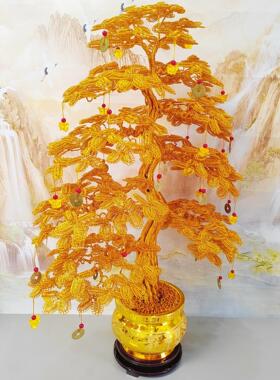 金色发财树纯手工编织摇钱树摆件玄关电视柜轻奢高档装饰开业礼物