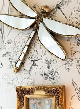 轻奢复古做旧树脂蝴蝶镜子壁挂创意客厅蜻蜓背景墙壁饰挂件