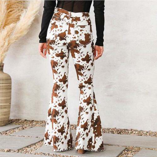 MAOMOUS women spring summer jeans cow pattern white bottom - 图2