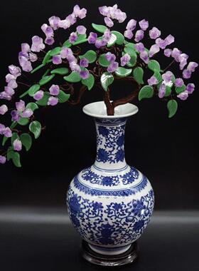 精选纯天然原矿紫水晶青花瓷发财树纯洁高雅镇宅招财摆件