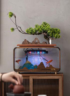 创意鱼缸流水摆件循环水客厅桌面金鱼缸水景观新中式软装家居饰品