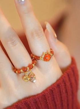 本命年中国红色串珠招财戒指指环