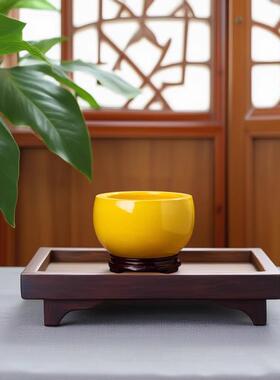 景德镇陶瓷纯黄色聚宝盆摆件招财聚财家用桌面小号吉财旺财风水缸