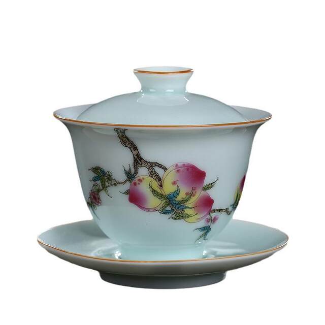 Yingqing Fushou covered bowl ceramic ຕ້ານການ scalding Sancai ຊາບ້ານເຮືອນ enamel ຫນາຂະຫນາດກາງສີ Kung Fu ຊຸດຊາ