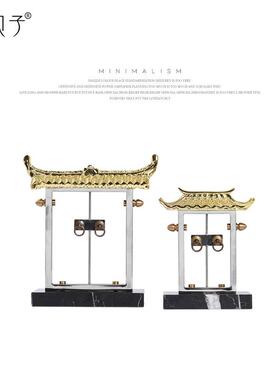 新中式金属古建筑摆设玄关书柜博古架装饰会所别墅软装售楼处摆件
