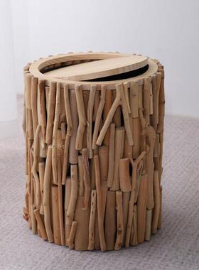 北欧风ins网红垃圾桶原木家用客厅日式简约卧室办公室创意高纸篓