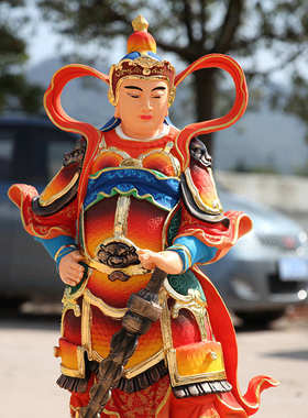 厂家直销树脂玻璃1米1站韦陀 寺庙佛像彩绘贴金韦陀菩萨韦陀