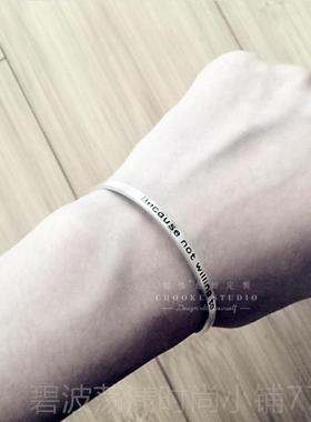 高档刻字细手镯 925礼纯银细环窄版2女款镯子定制手简单开口银镯5