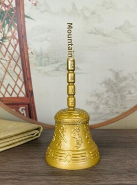 纯铜鎏金天蓬帝钟三清太极三叉金刚铃手摇铃手摇黄铜法器铃铜铃铛