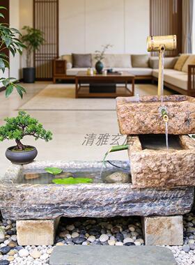 阳台鱼池循环水老石槽鱼缸水系流水摆件中式庭院花园布置造景装饰