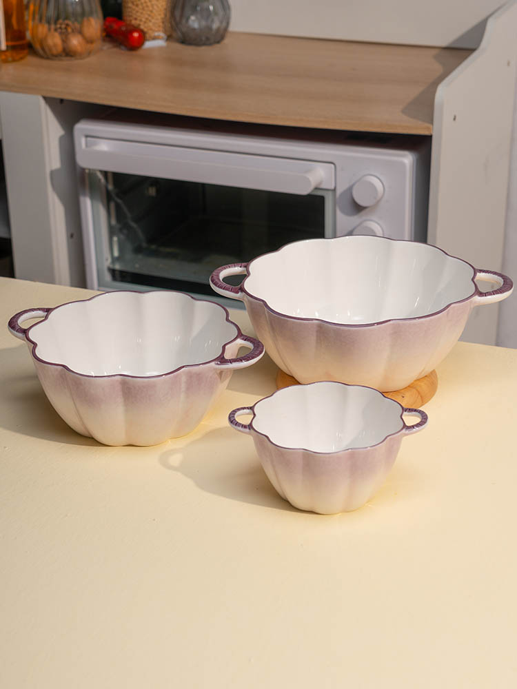 网红紫韵 双耳汤碗家用陶瓷大碗特别好看的螺蛳粉碗蒸蛋羹早 - 图1