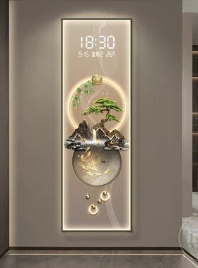 风景入户玄关装饰画带钟表走廊过道创意LED灯夜光电子钟壁画挂画