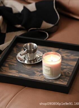 中PZ1121式手工边皮革包几托盘样板间家餐厅茶居装饰软装复古木纹