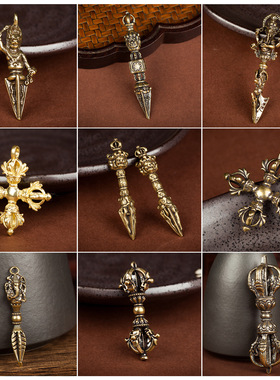 纯件铜仿古股五金刚杵文宗玩手把件藏式五股金刚密法器铜钱摆古玩