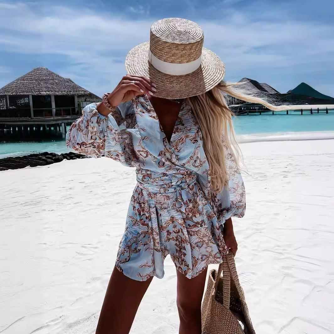 and Casual lantern suit long-sleeved V-neck two-piece top - 图1