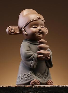 正品创意紫砂桌招财手工摆件旺财童人物家子居博古办架公室面装饰