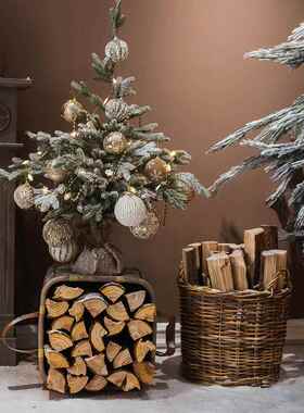原木柴火壁炉装饰摆件圣诞节干柴杉木木柴冬日露营摄影道具木材