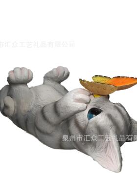 户外花园庭院可爱猫咪太阳能摆件阳台装饰布置创意动物树脂工艺品