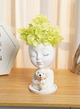 跨境养狗女孩树脂花盆欧式园艺桌面创意双花盆多肉花器