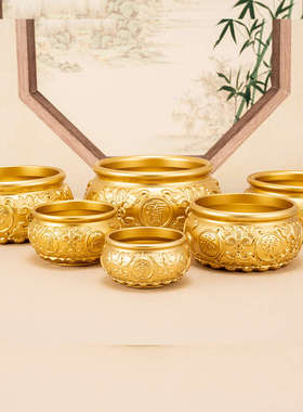 全铜聚宝盆摆件纯铜实心八福大小号招财聚财黄铜米缸客厅开业礼品