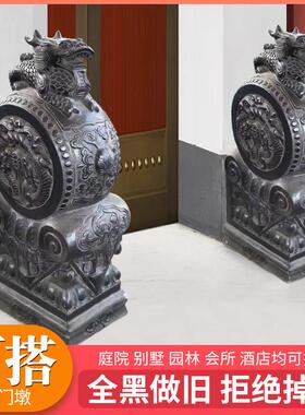 石雕门墩抱鼓石一对家用门口摆件石狮子大象麒麟彷古青石石鼓石墩