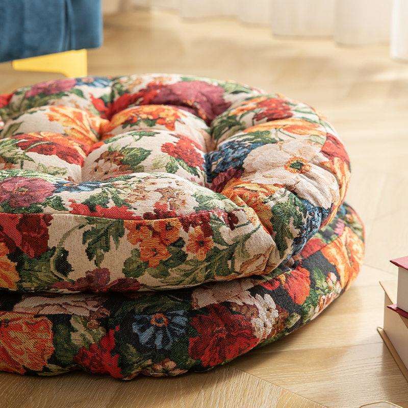 Pastoral Bohemian thickened round cushion home living room bay window tatami mat retro flower bed and breakfast futon